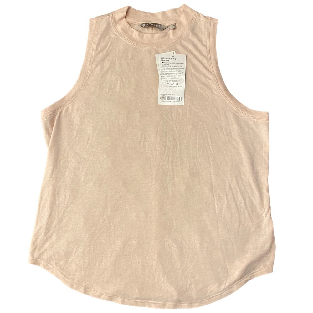 NWT Athleta Womens Cloud light Rib Trim Tank Top Knitted Crew Neck Cream Size L